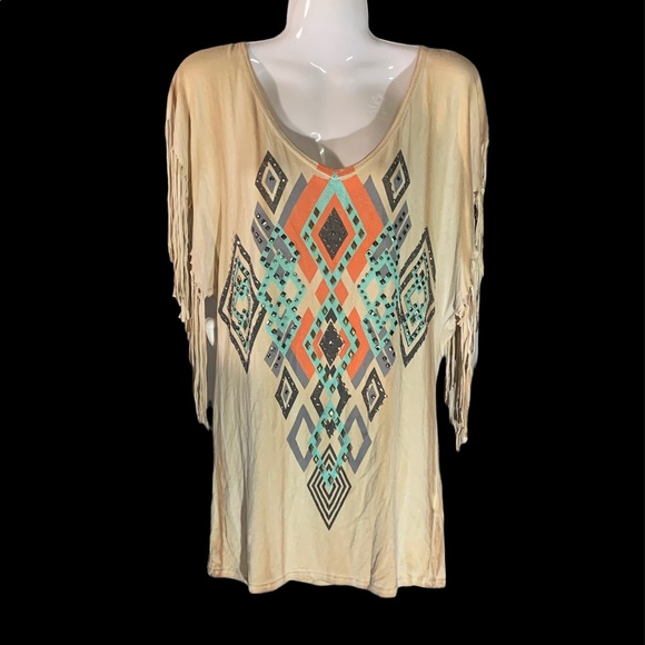 Vintage  VOCAL Aztec Cream Multi Blouse Made in USA Size Small SKU: 4G354 - Picture 1 of 6